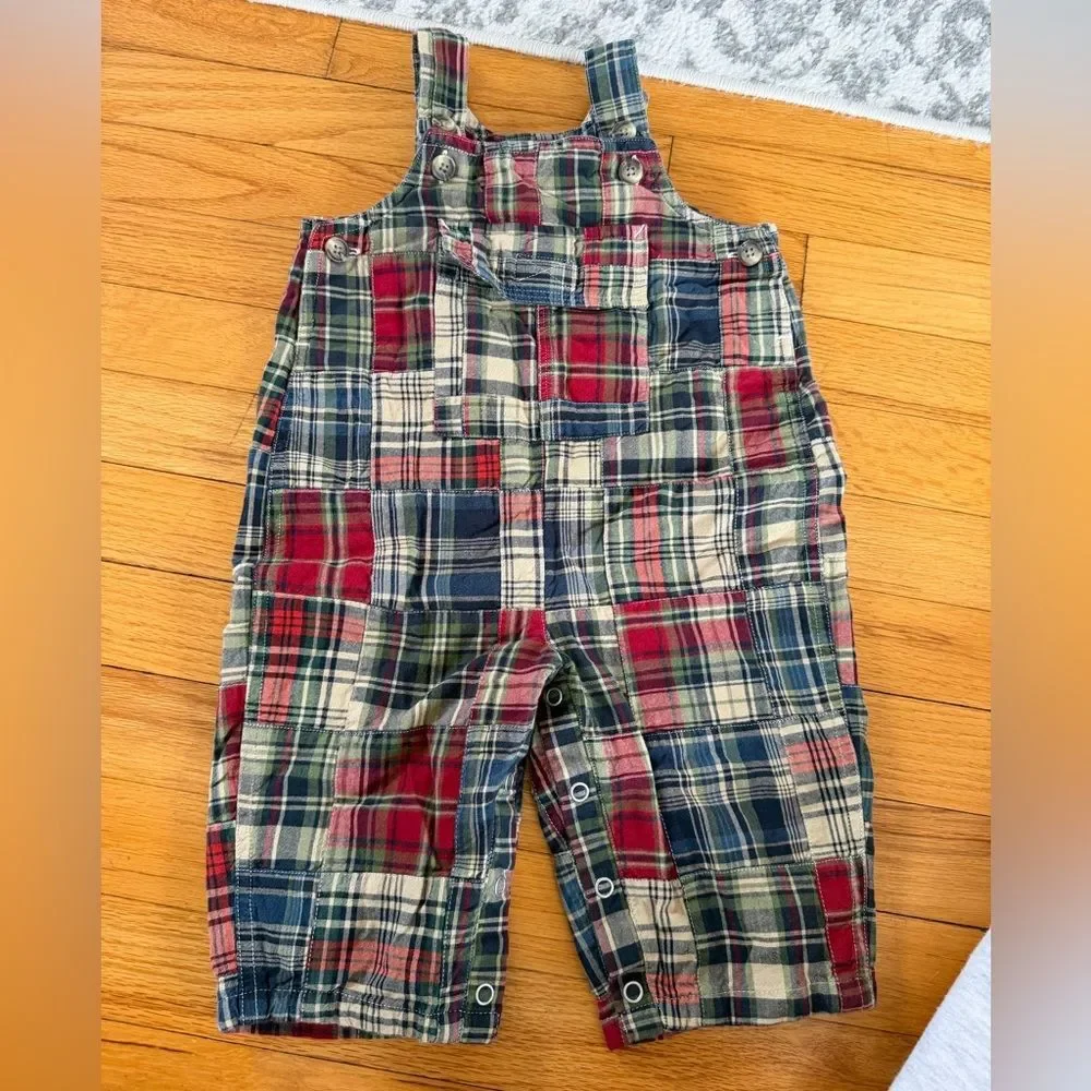 GAP Multicolor/ patch work Plaid Overalls vintage size 12-18m